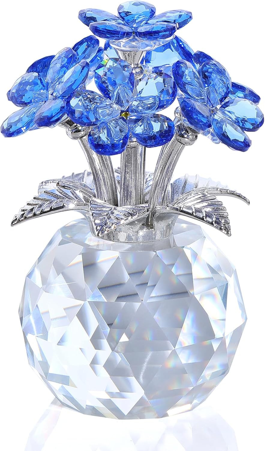 Blue K9 Crystal Forget Me Not Flowers, Meaningful Remembrance Gifts, Birthday Gi