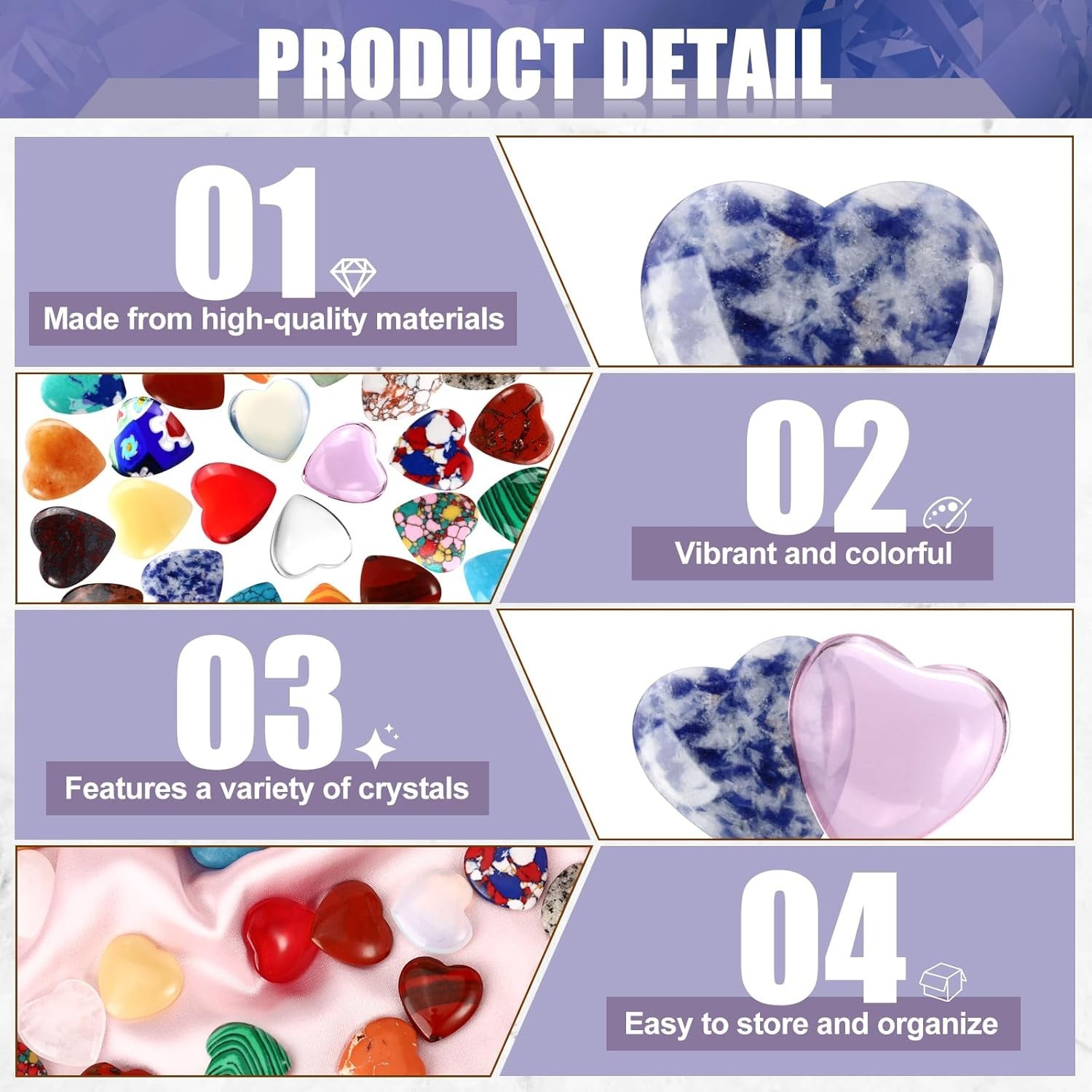 100PCS Worry Stones Heart Shape Healing Crystals, Anxiety Crystal Bulk 0.8 In…