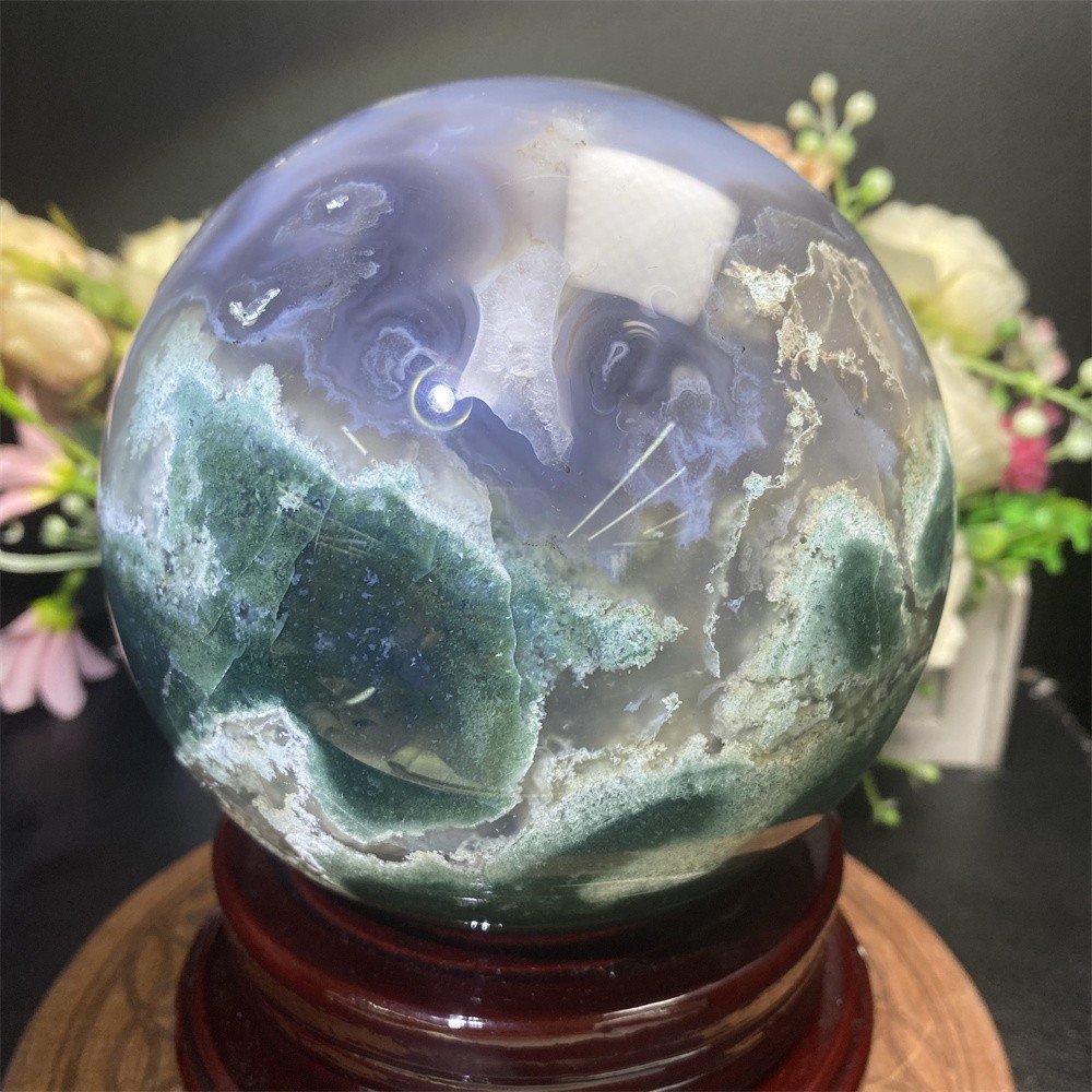 7.1LB 4.7″Natural A++Green Moss Agate Sphere Crystal Reiki Healing Ball Decor