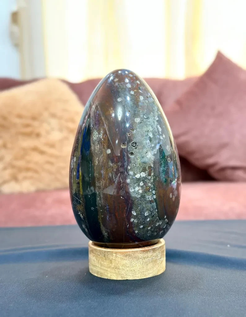 Fancy Natural Bloodstone Egg Shiva Lingum Crystal Decor Home Office Gifts Items