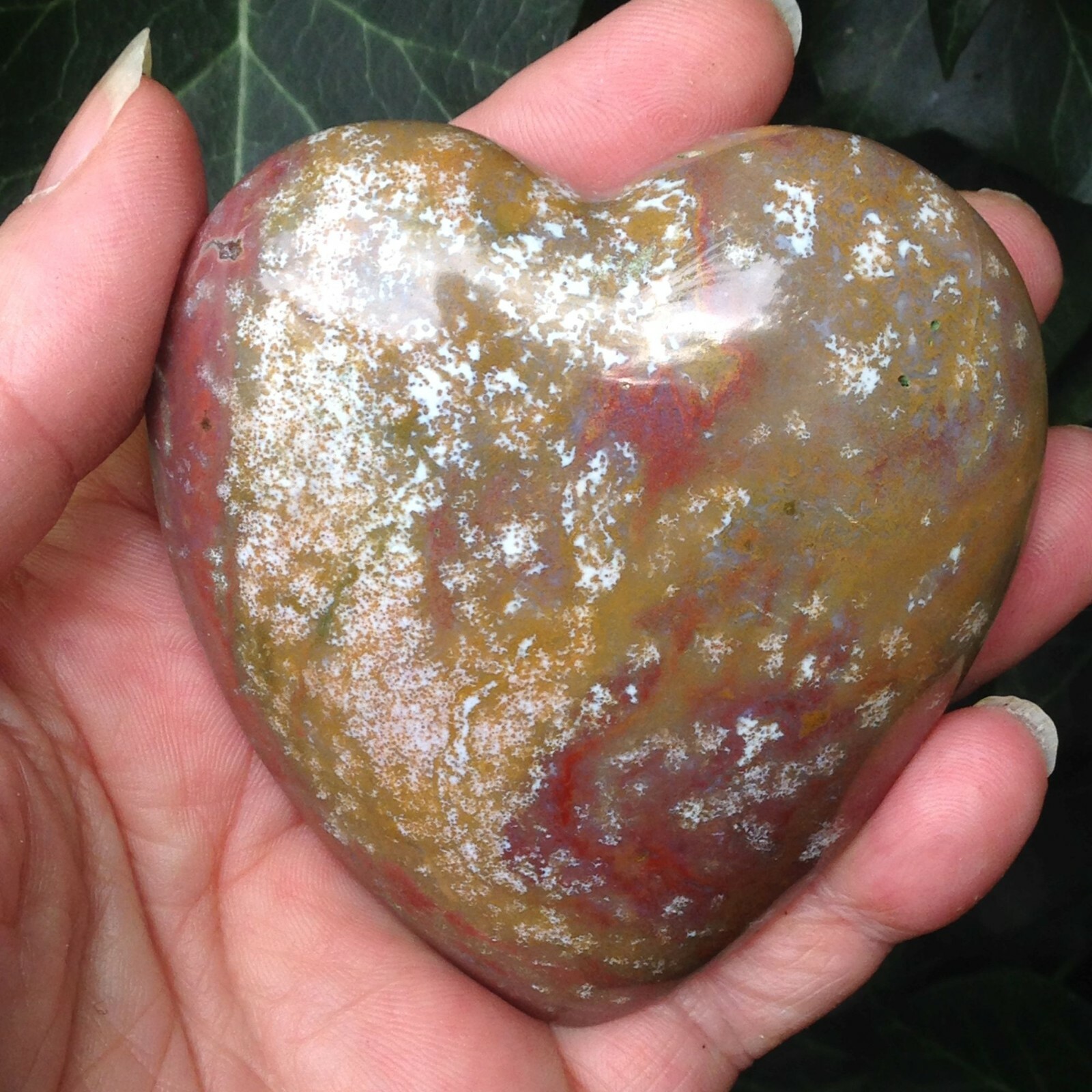Large Ocean Jasper Crystal Drusy Heart Atlantis Stone Love 188g 6.93×7.45×2.9cm