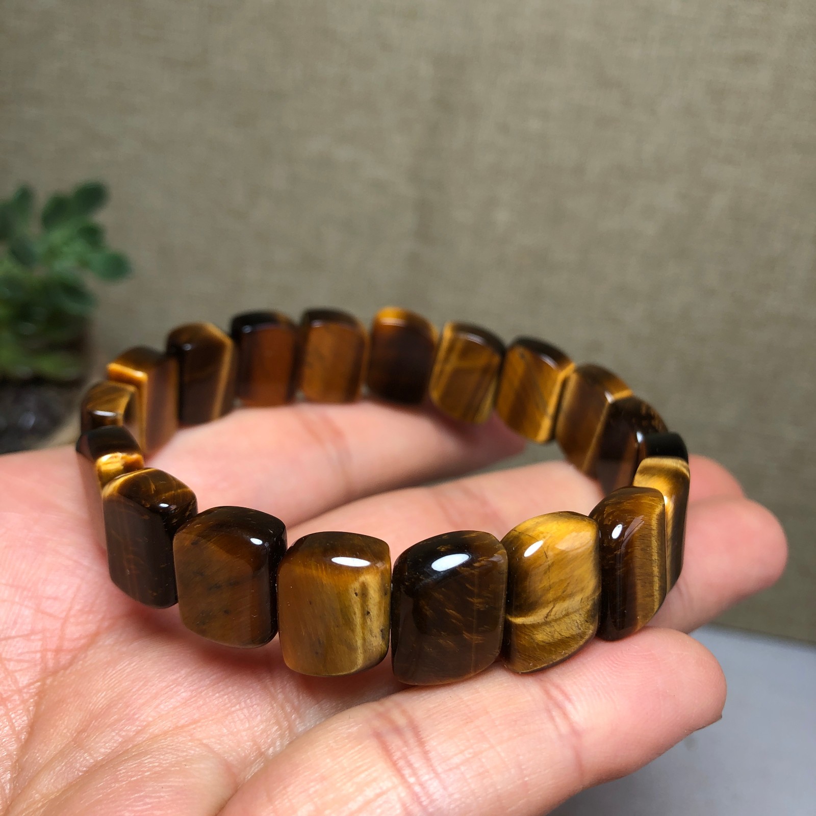 Rare Natural yellow tiger eye Crystal chain aspect beads bracelet 29g A4751