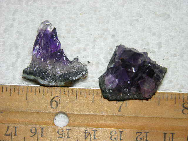2 Amethyst crystal clusters grape jelly saturation smaller jewelry-sized 1″ J26