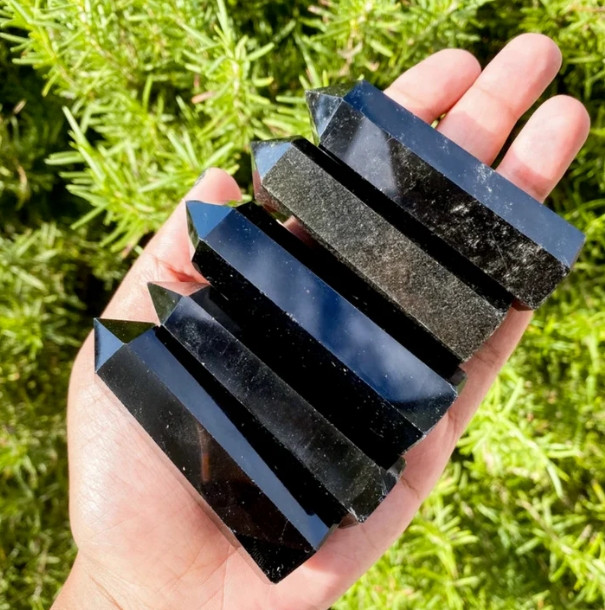 Natural Black Obsidian Tower Point Healing Home Decor Art Display Crystal Gifts