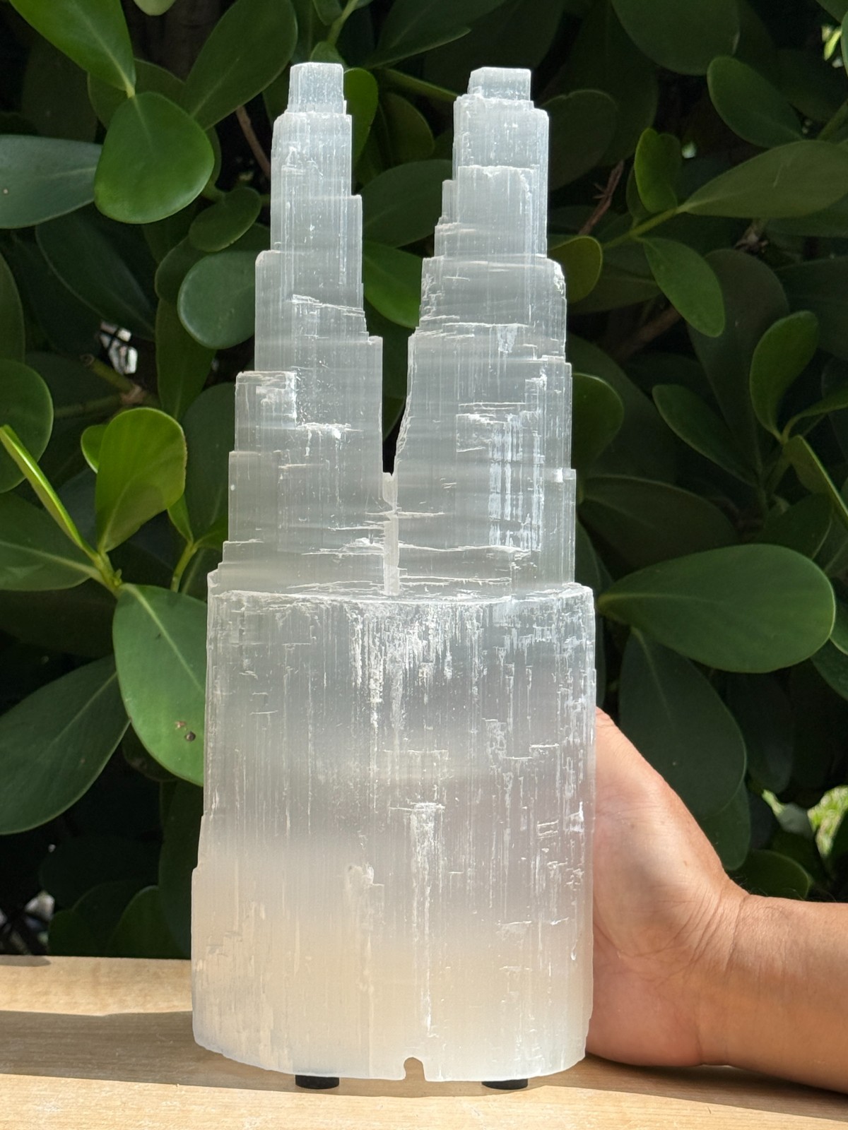 Large or Extra Large Double Twin Tower Selenite Skyscraper Lamp, 10 to 16″ Tall