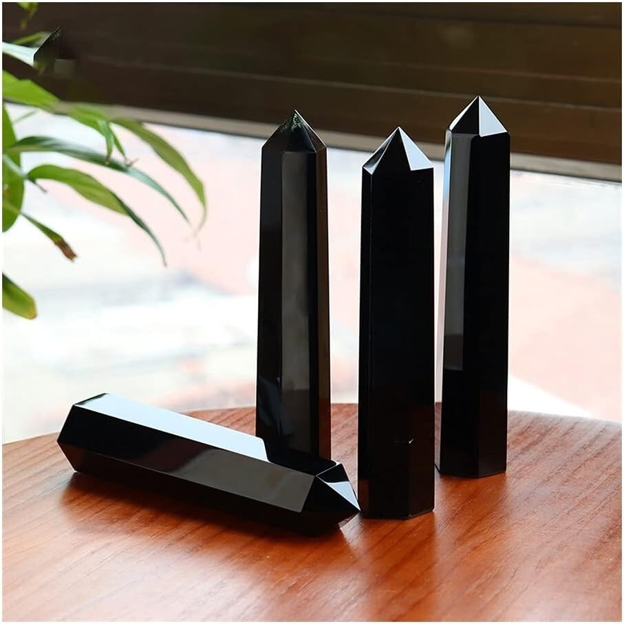 Black Obsidian Crystal Tower Point Healing Crystal Obelisk Gemstone Tower Wand