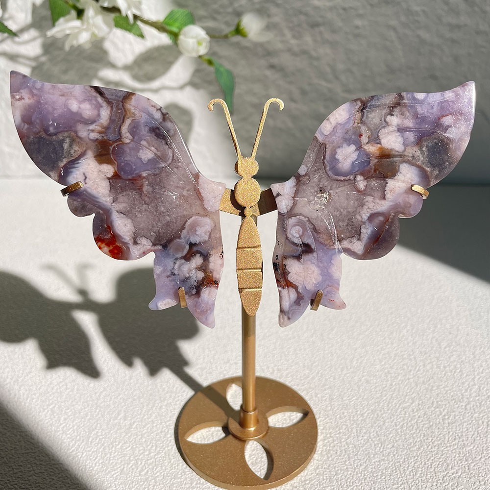 Carved Crystal Butterfly on Stand Natural Healing Stone Figurine Home Decor Gift