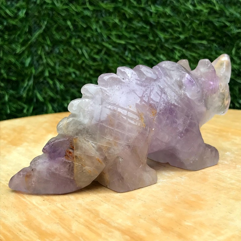 250G Natural Amethyst Crystal Hand Carved Triangle Dragon Healing