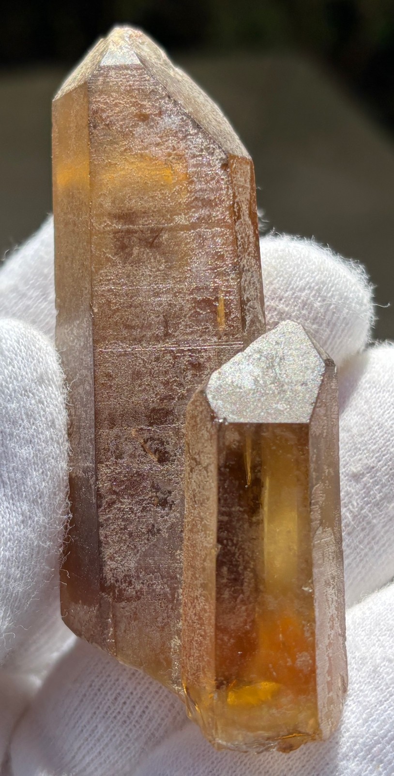 117g LOT REAL AUTHENTIC CITRINE & WATERCLEAR QUARTZ DT POINTS TWIN POINTED POINT