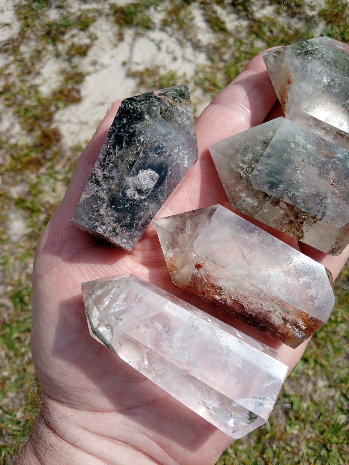Lot of 5 Phantom (Ghost👻) Quartz Crystal Wand Points Healing. Over 1 Pound! Z1