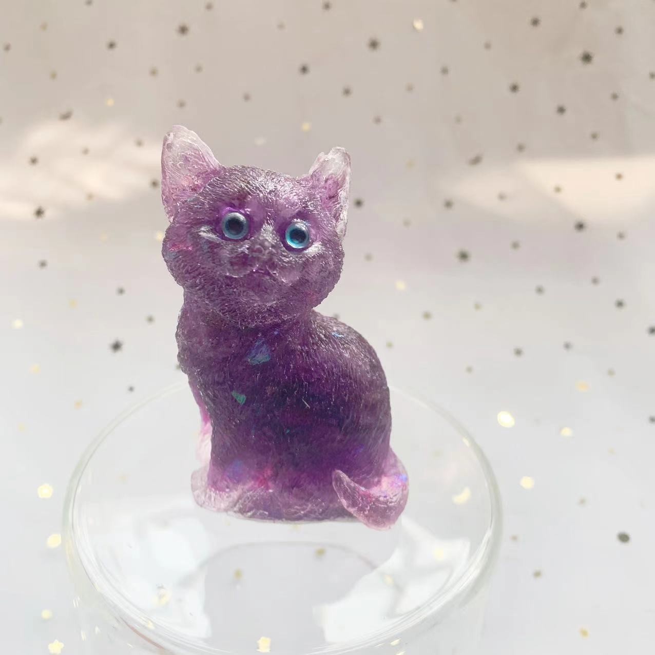 Natural Resin Crystal Cat Carving kitten Figurine Decor Healing Gemstone Animals