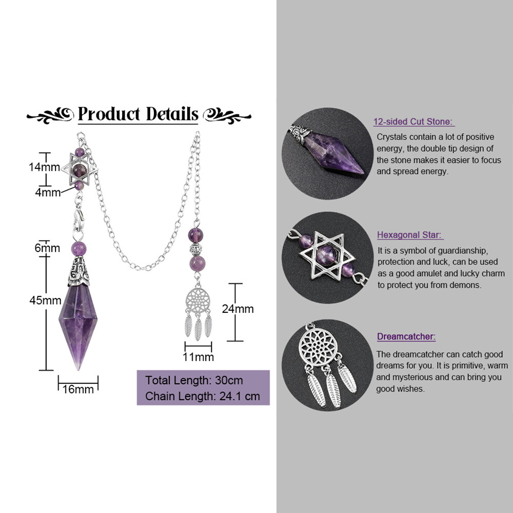 Crystal Point Prism Pendulum with Dream Catcher Merkaba Star for Dowsing Pendant