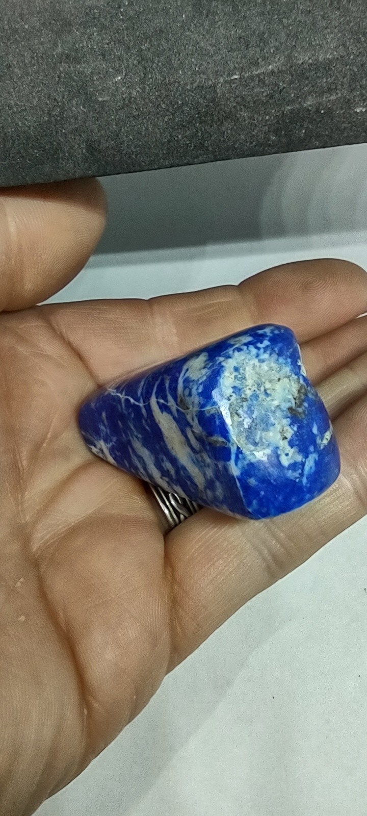 Lapis Lazuli Palm Stone Carved And Polished Rough On Back Side Afghanistan