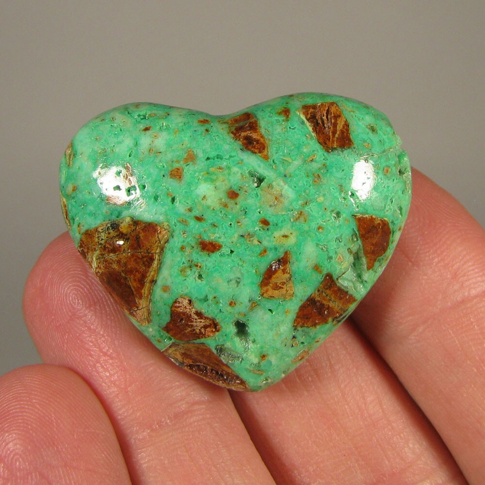 40mm Rare SMITHSONITE Heart Polished Palm Stone – Indonesia
