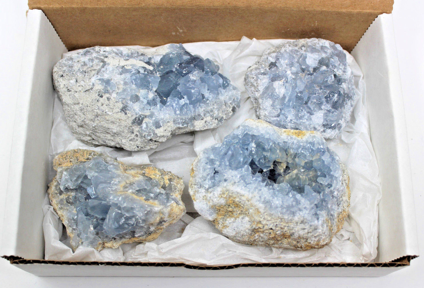 Bulk LARGE Natural Celestite Crystal Cluster Geode 2lb – 3lb (4-5 Piece Box Lot)