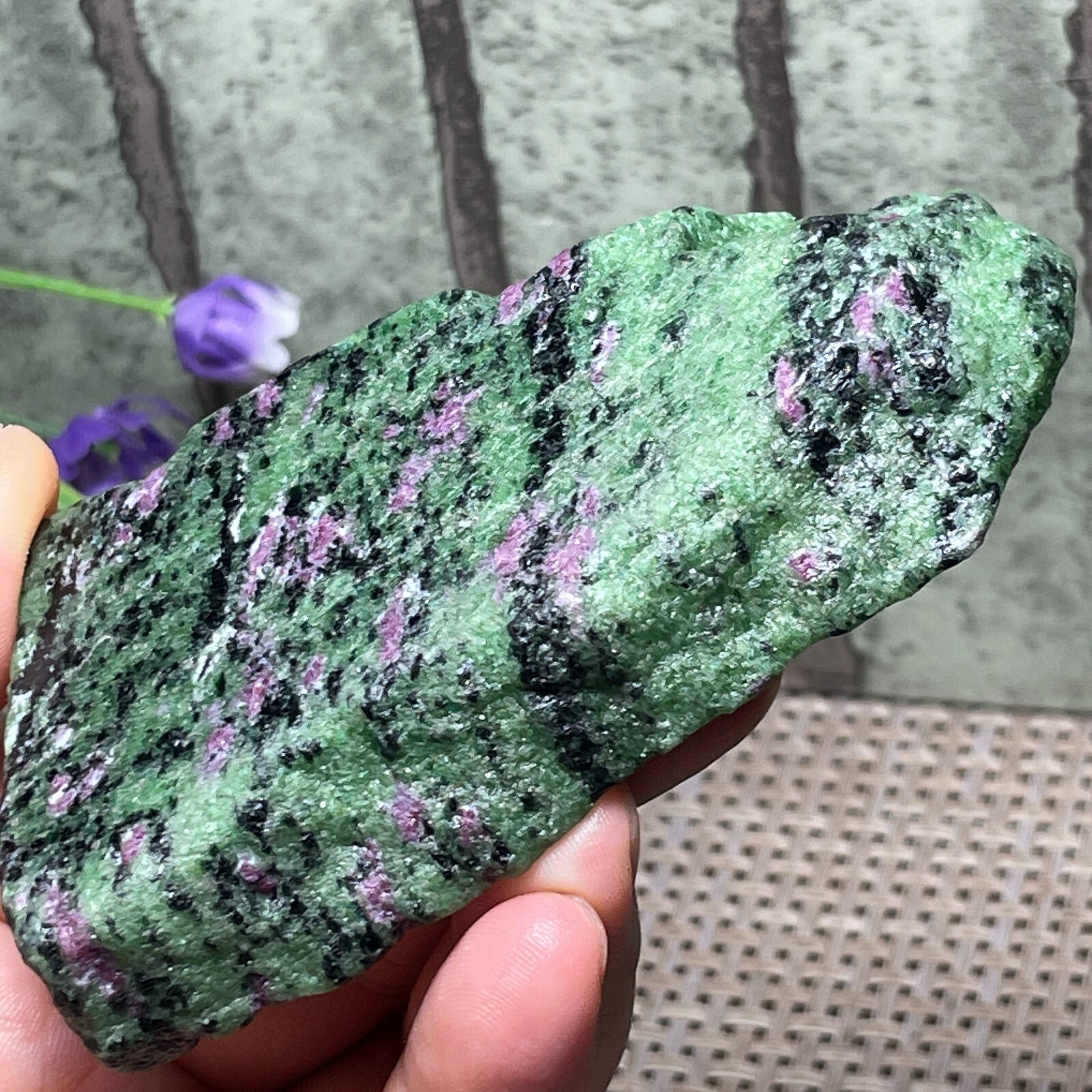 Red & green treasure Ruby Epidote stone Rough Polished stone Slab 161g AH22