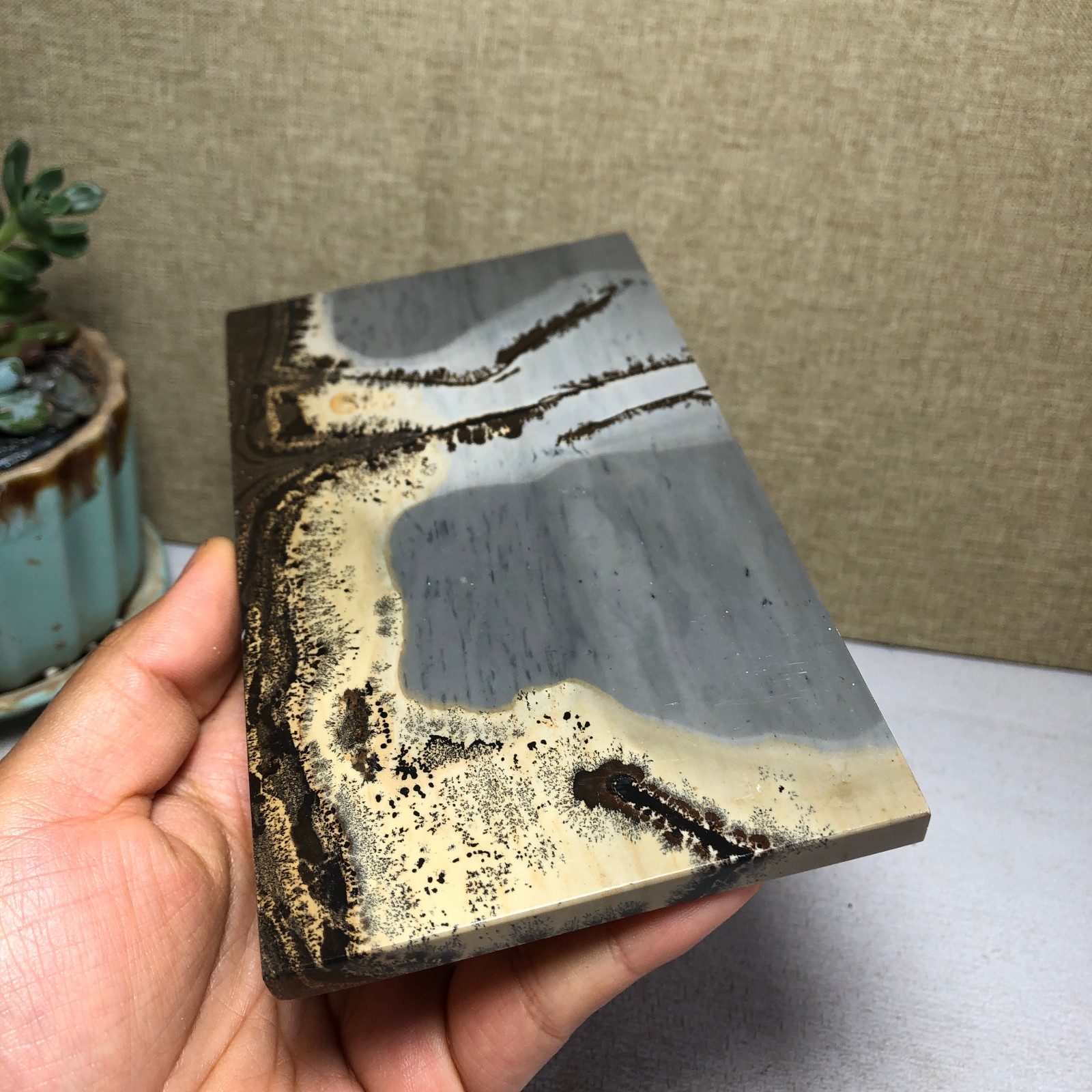 Natural Chinese painting stone crystal ornaments pictographic landscape A5053