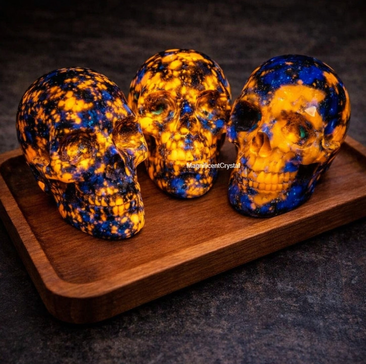 2PCS Yooperlite Skull Hand-Carved UV Reactive Sodalite Quartz Crystal Stone Deco
