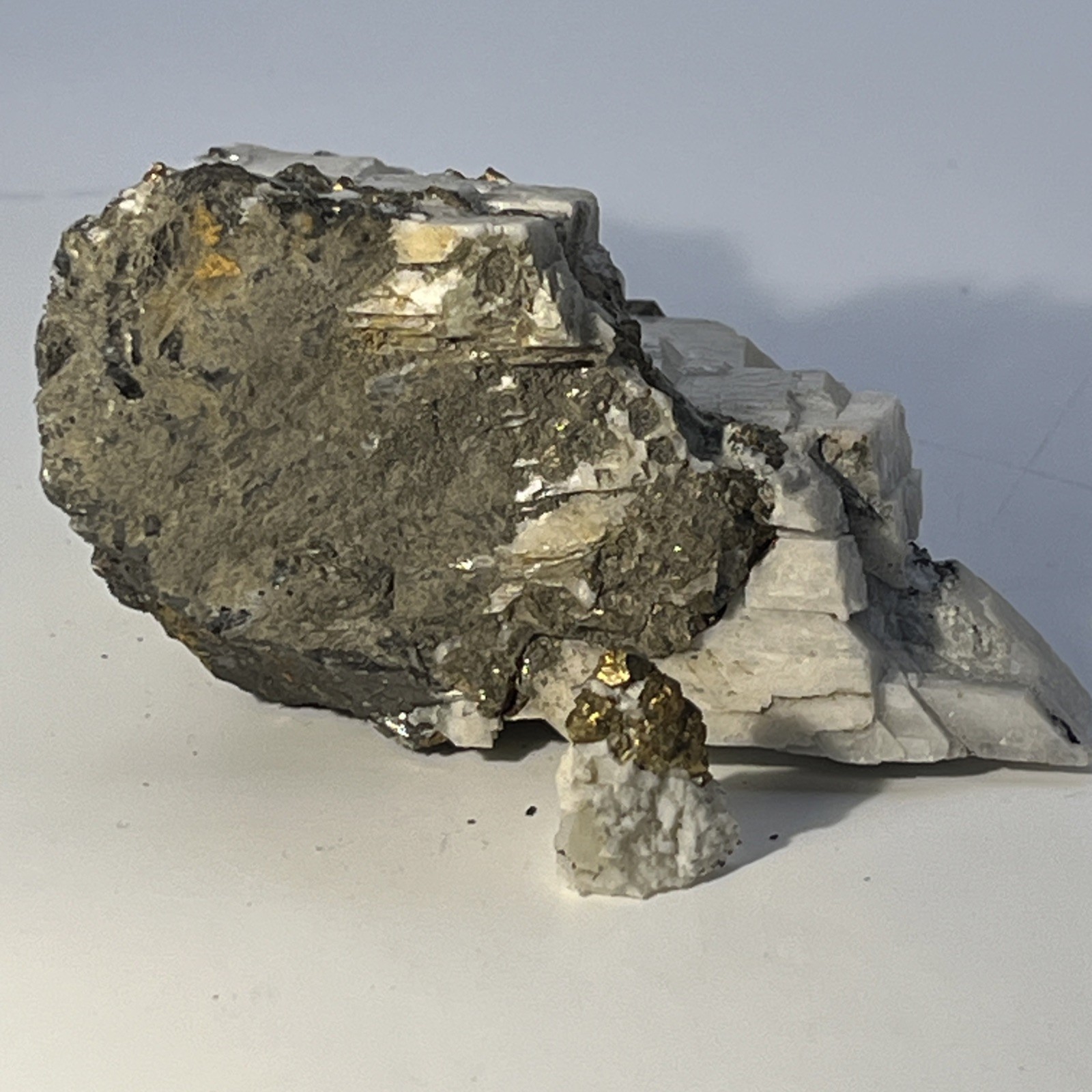 175g Rare Golden Chalcopyrite Iron Pyrite Gemstone Mineral Specimen in Calcite