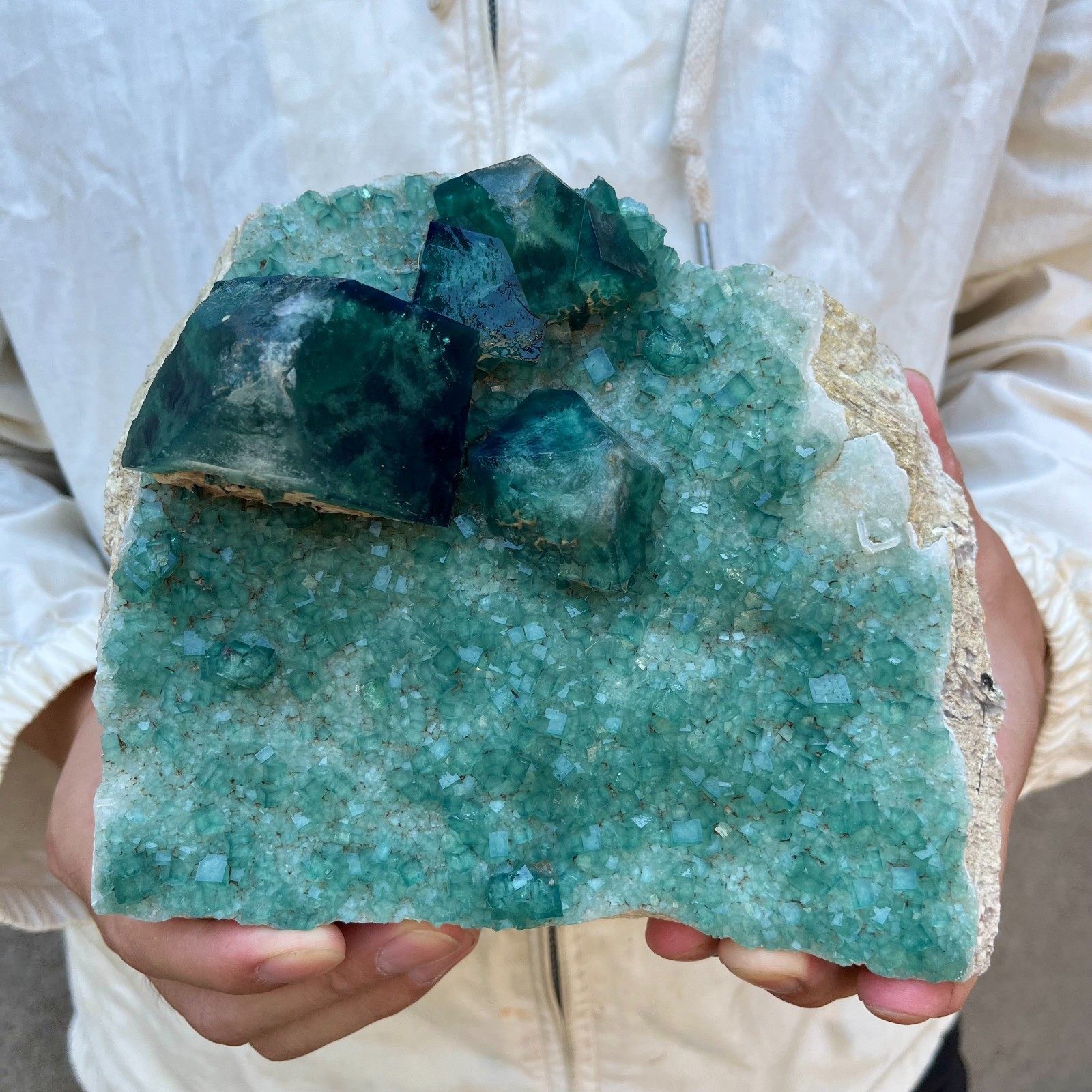 5.5LB Natural cubic green fluorite crystal cluster rough mineral specimen