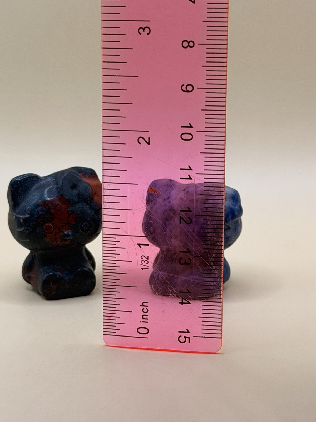 Set of 2 Hello Kitty Crystal Carvings Dragon Blood Stone and Sodalite Figurines