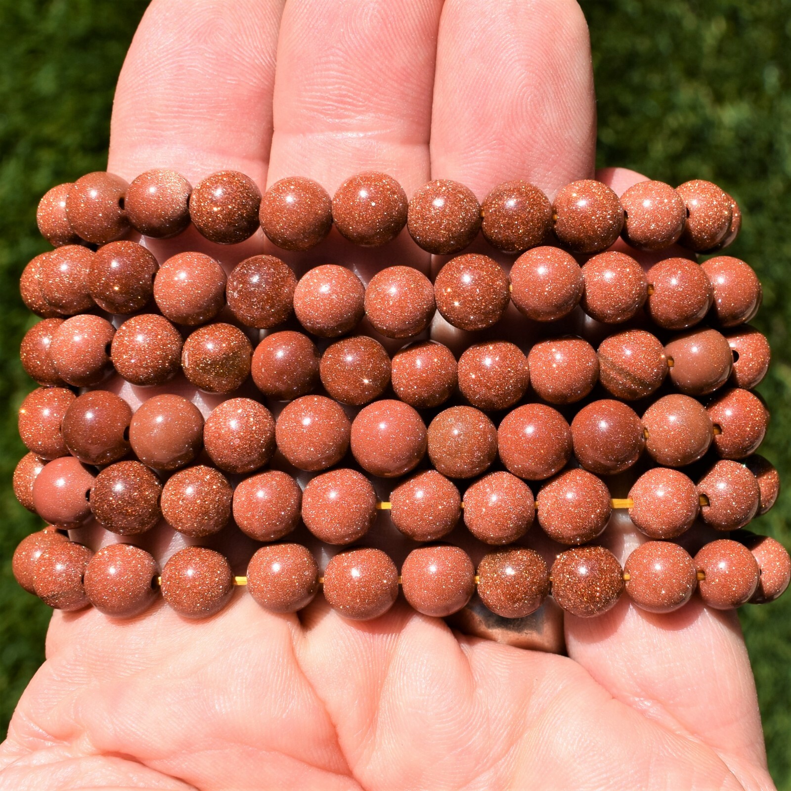 CHARGED Red Goldstone Stretchy 8mm Bead Bracelet + Baby Selenite Puffy Heart
