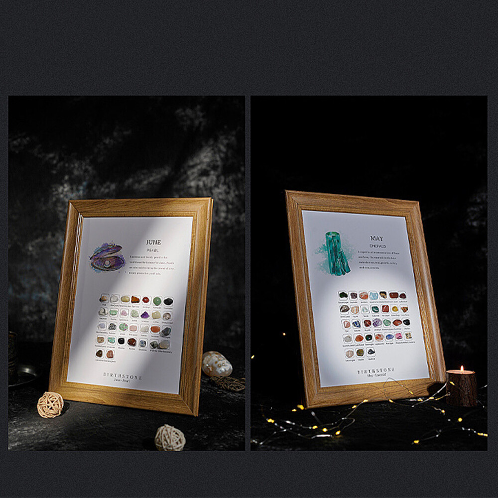 Birthstone 12 Months Birthday Stone Wood Photo Frame Crystal Healing Reiki gifts