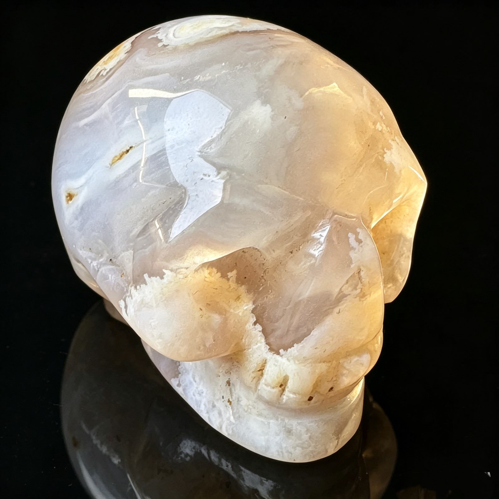 Natural Agate Skull Carving – Carved Crystal Mineral Figurine Sculpture 2.0″