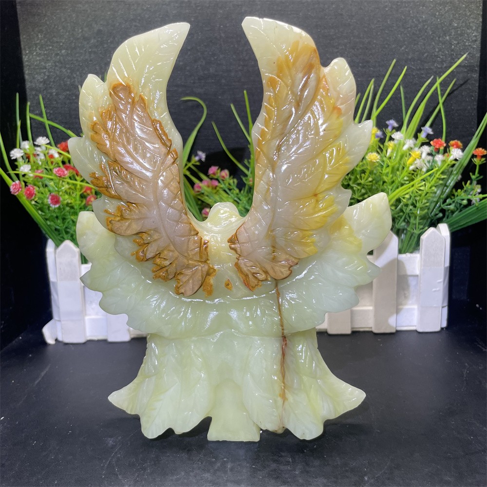 2LB 8.2″ Natural Afghan Jade Six-winged Angel Carved Crystal Quartz Decor
