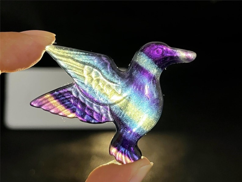 2.2” Natural Fluorite hummingbird carved reiki crystal Statue decor gift 1pc