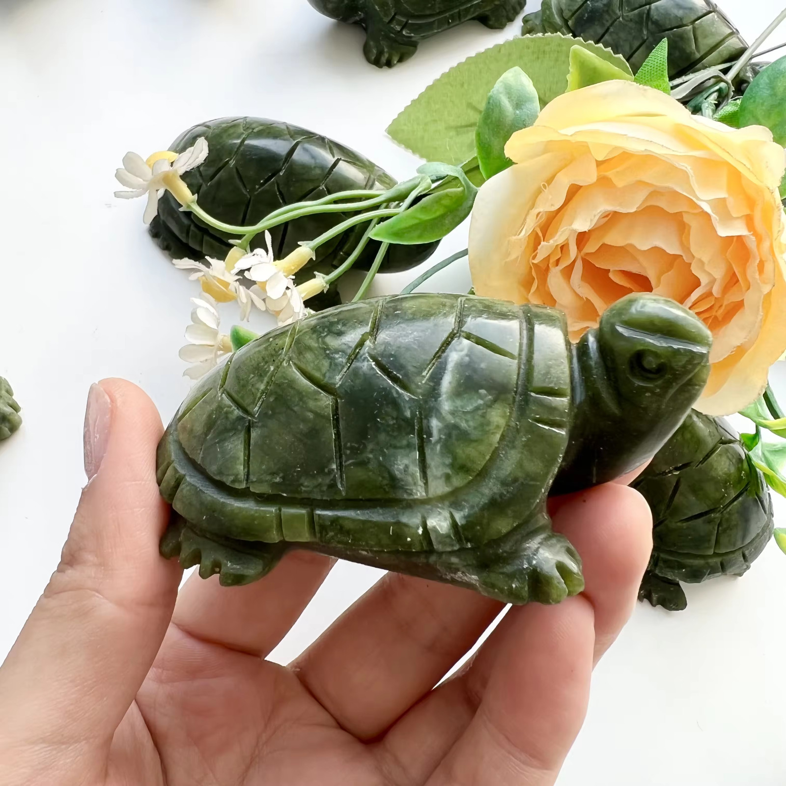 Nephrite Jade Turtle Crystal Carving Hand Carved Figurine Lucky Home Decor Gifts