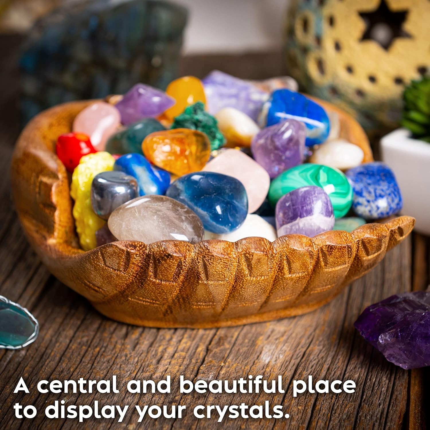 Carved Hands Offering Bowl – Crystal Holder for Stones, Rock Collection Holde…