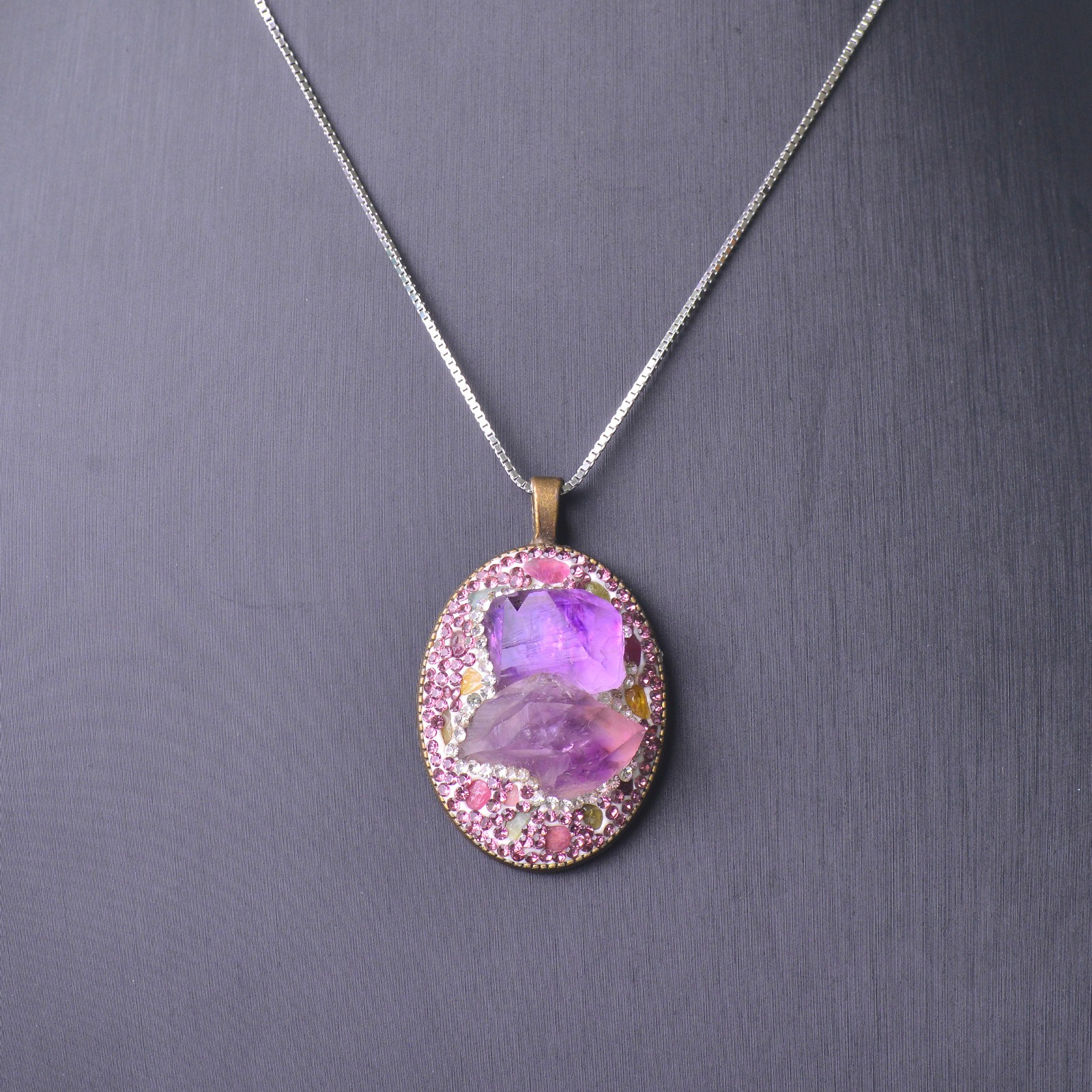 Amethyst raw stone inlaid alloy necklace gemstone jewelry Energy Crystal