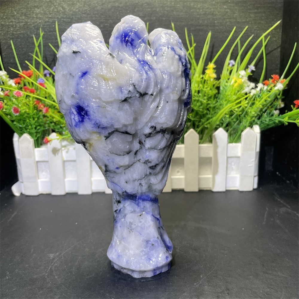 1.5LB 7.2″ Natural Sodalite And Quartz Angel Carving Crystal Quartz UV Reiki