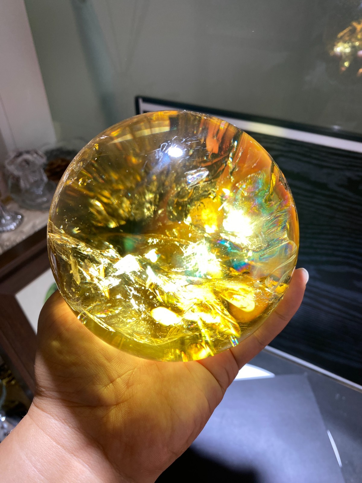 110mm TOP! Natural Rainbow Citrine ball carved Crystal Sphere reiki Heal Decor