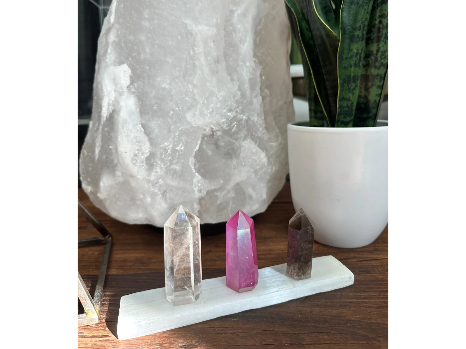 Desk Crystal Set: Selenite, Clear, Smoky, Pink Aura Quartz Towers