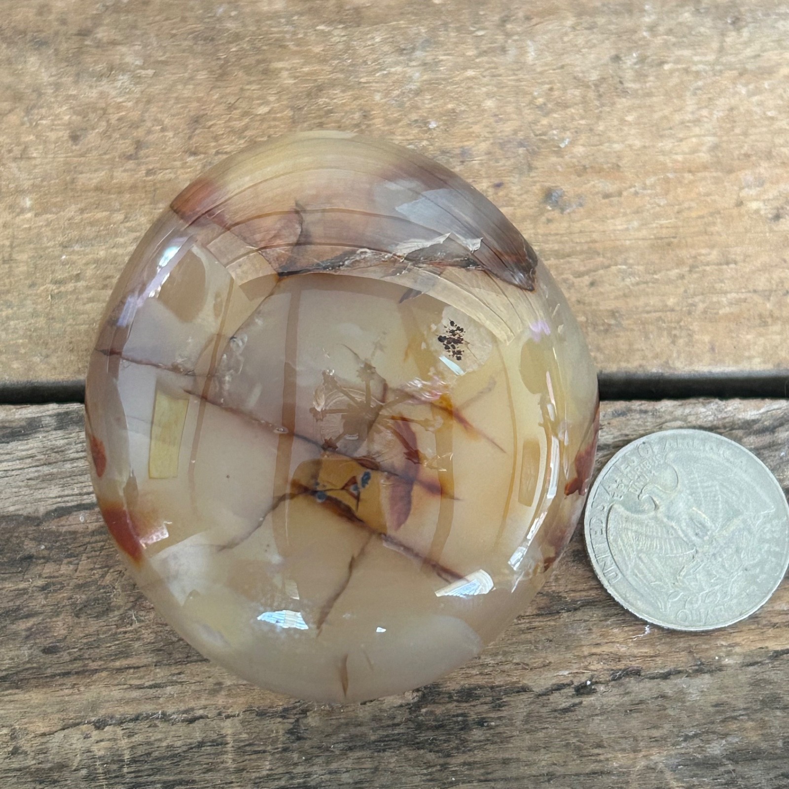 Hematoid Quartz Palm Stone 2.5″ Fire Quartz Healing Crystal Polished