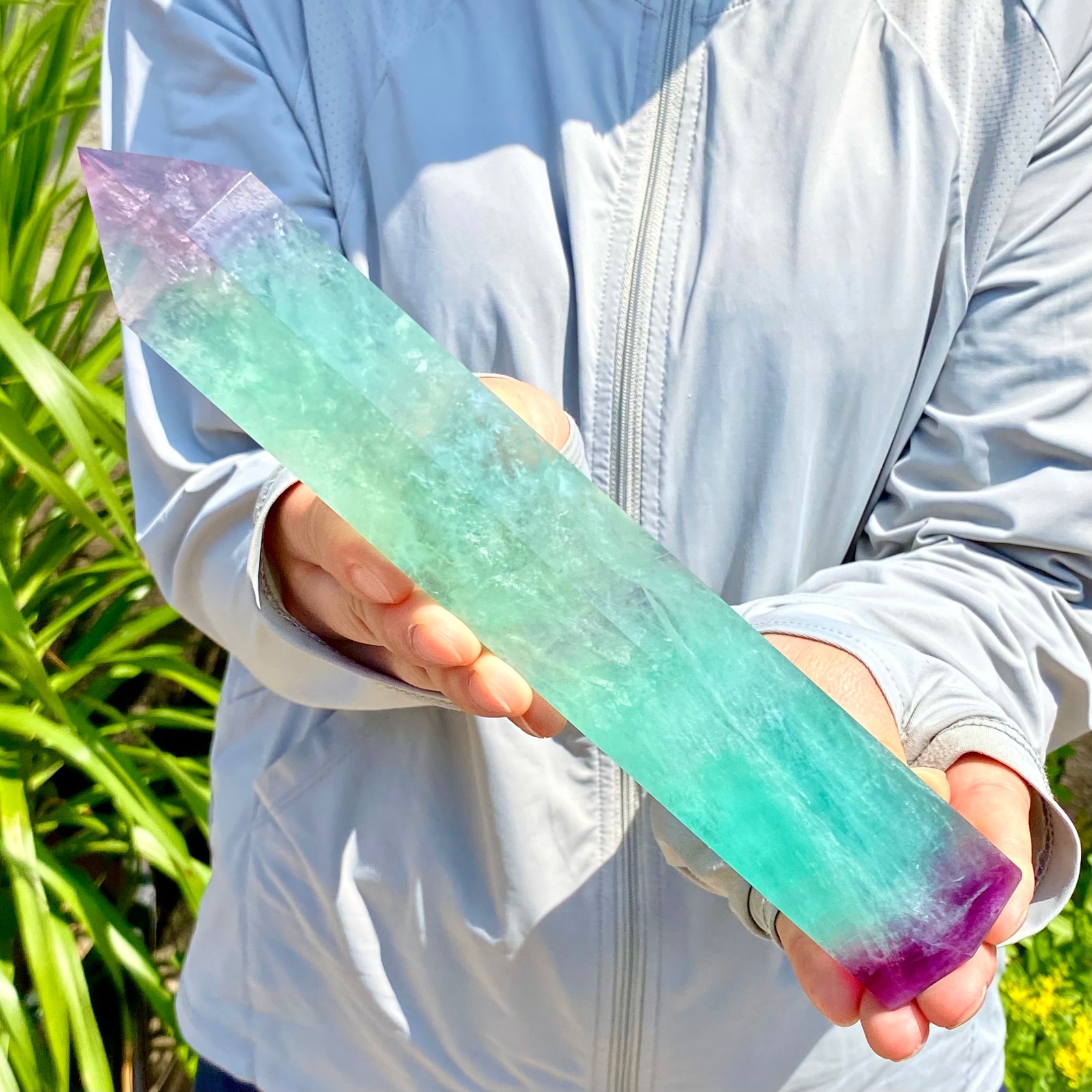 1.84LB Natural Fluorite Crystal Column Magic Wand Obelisk Point Earth Healing