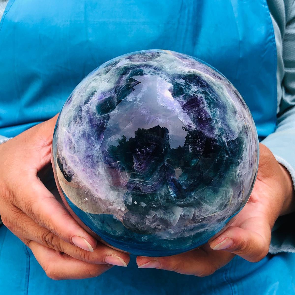 6.42LB Natural rainbow fluorite sphere quartz crystal polished ball healing