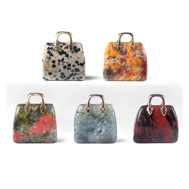 Natural Crystal Mini Handbag Pendant Gemstone Bag Charm DIY Necklace Keychain