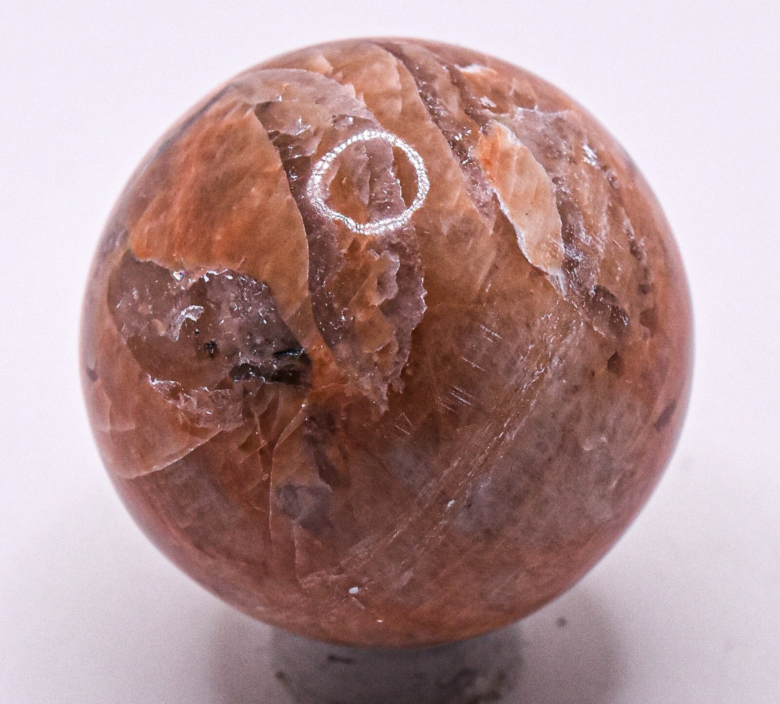 36mm 60g Peach Moonstone w/ Quartz Sphere Polished Gemstone Mineral Ball – India