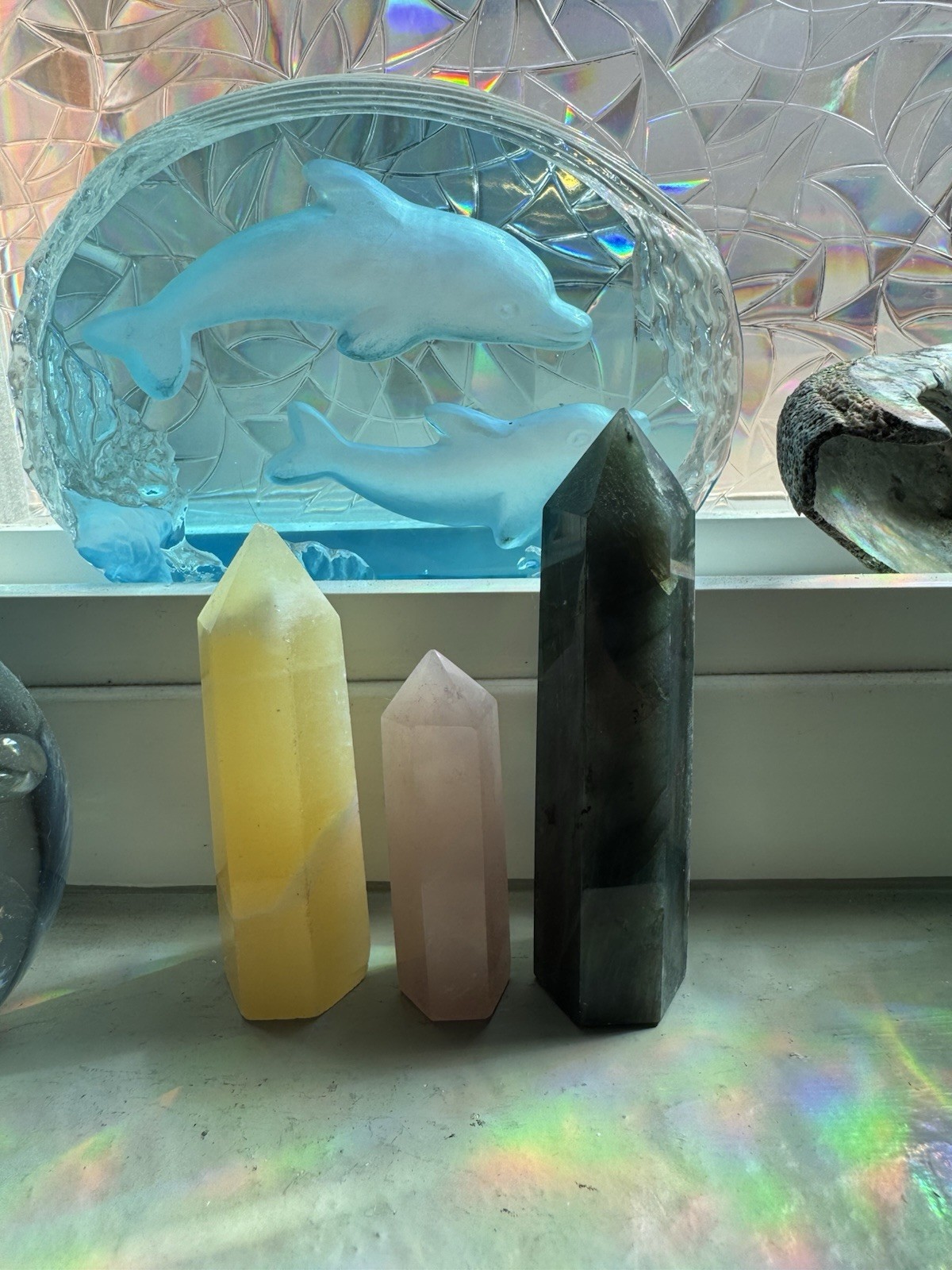 Labradorite Polished Generator Crystal Point Tower Iridescent Blue Green Colors