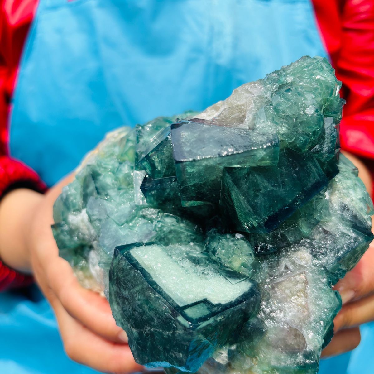 1790G Natural BLUE-green purple Cube Fluorite Mineral Crystal Specimen/China
