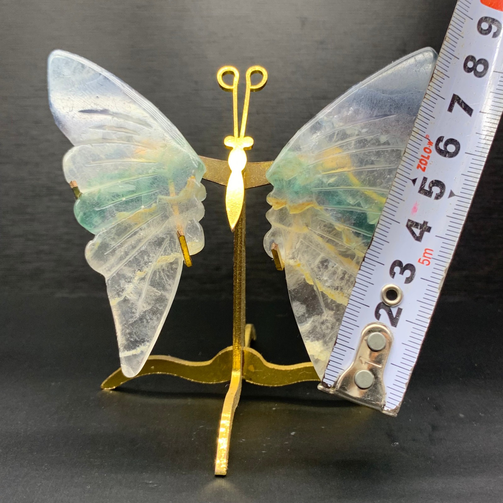 100G Natural Crystal Fluorite Butterfly Wings Healing Statue Decor + Stand