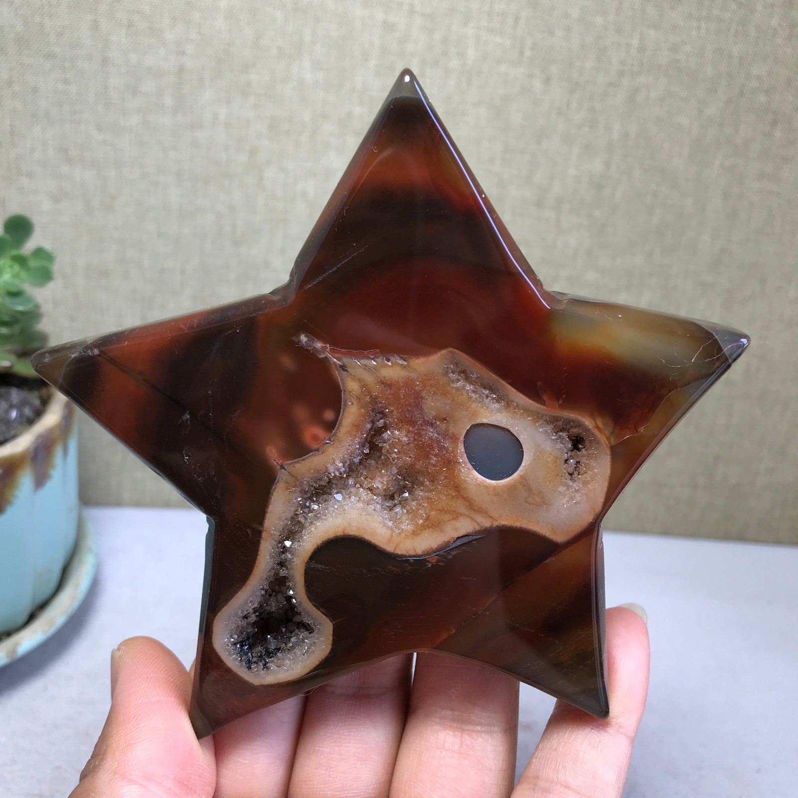 107mm Crazy Lace SILK Banded Agate hand carved star Crystal Specimen 163g A4520
