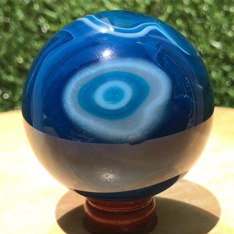 290G Rare Blue Agate Quartz Ball Crystal Sphere Mineral Specimen Healing