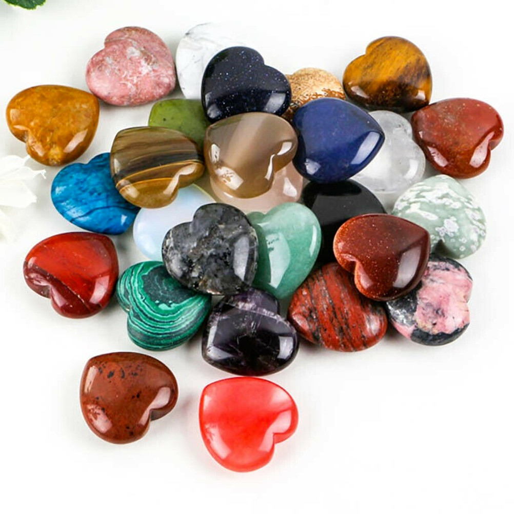 25PCS Crystal Hearts Natural Quartz Healing Gem Mini Crystal Heart Chakra Stones