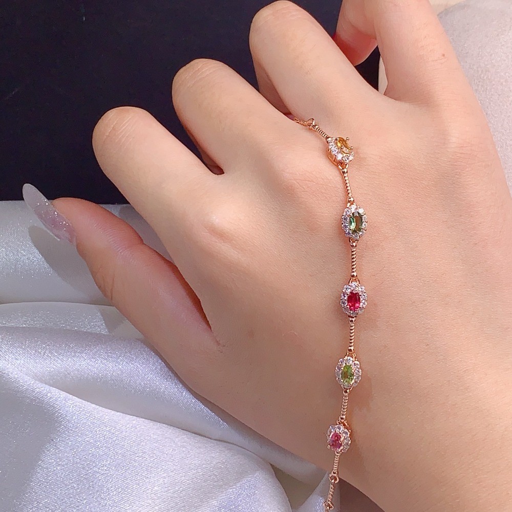 Natural tourmaline bracelet Gemstone jewelry S925 Silver Plated 18K Gold Gift