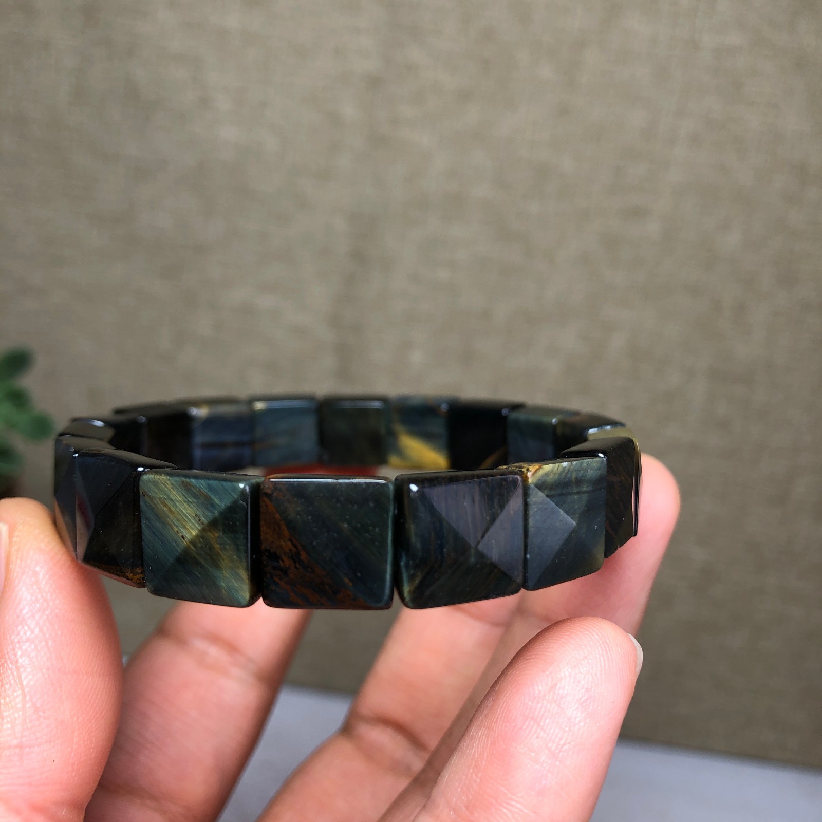 Rare Natural yellow blue tiger eye Crystal chain aspect beads bracelet 26g A4757