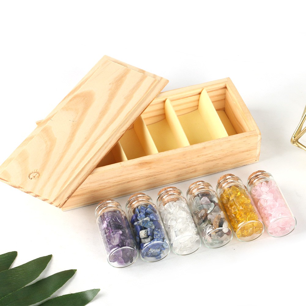 6 Mini Gemstone Bottles Crystal Tumbled Gem Wicca Stones Set for Home Decorate